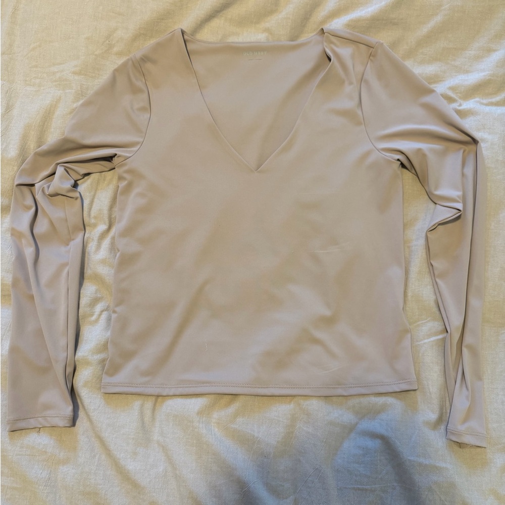 Old Navy V-Neck Long Sleeve Top - Beige